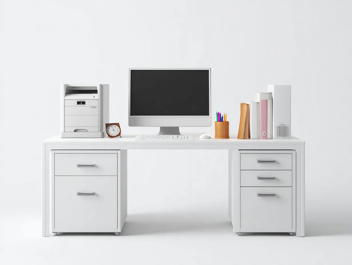 Bureau - panneaux de bois - 138x62x74 cm - Blanc - Style moderne minimaliste-Roomuply