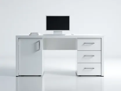 Bureau - panneaux de bois - 140x60x75 cm - Blanc - Style moderne fonctionnel-Roomuply