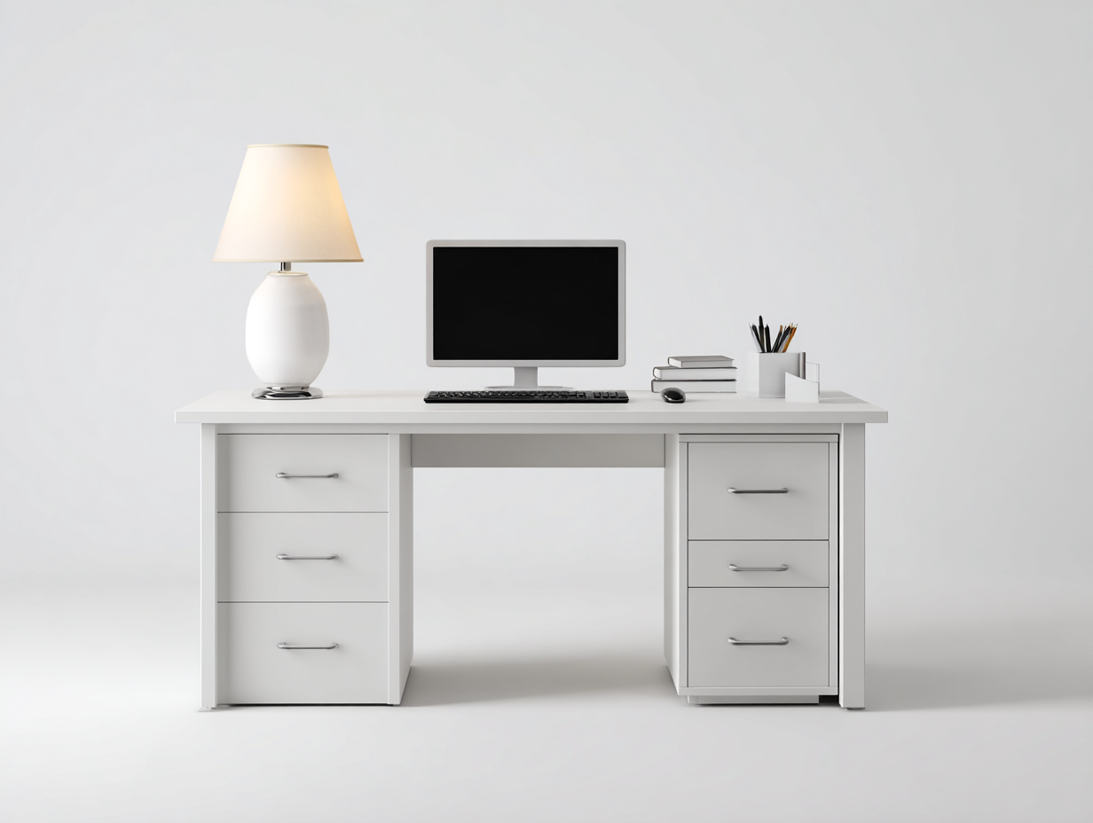 Bureau - panneaux de bois - 150x65x75 cm - Blanc - Style moderne équilibré-Roomuply