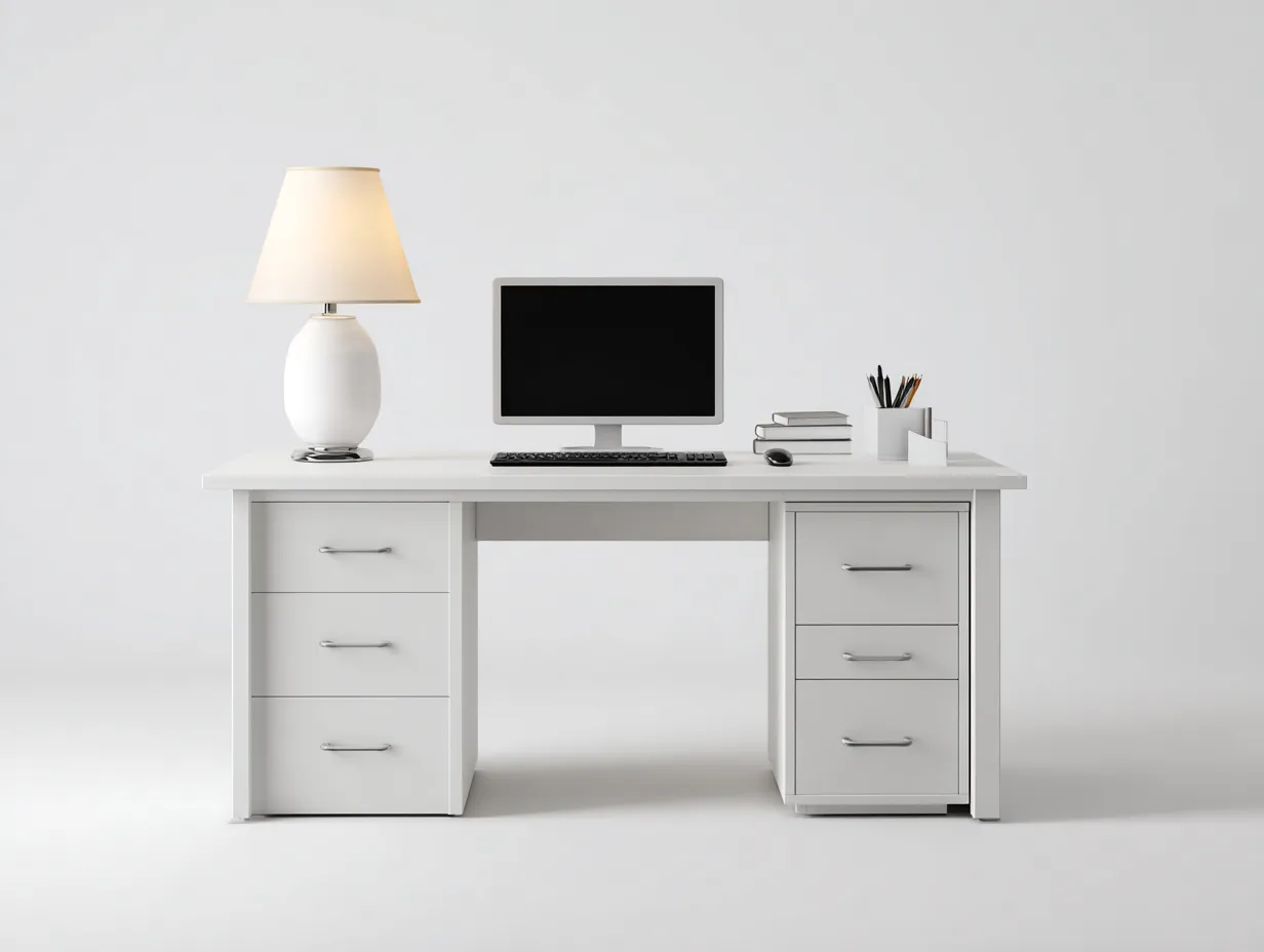 Bureau - panneaux de bois - 150x65x75 cm - Blanc - Style moderne équilibré-Roomuply
