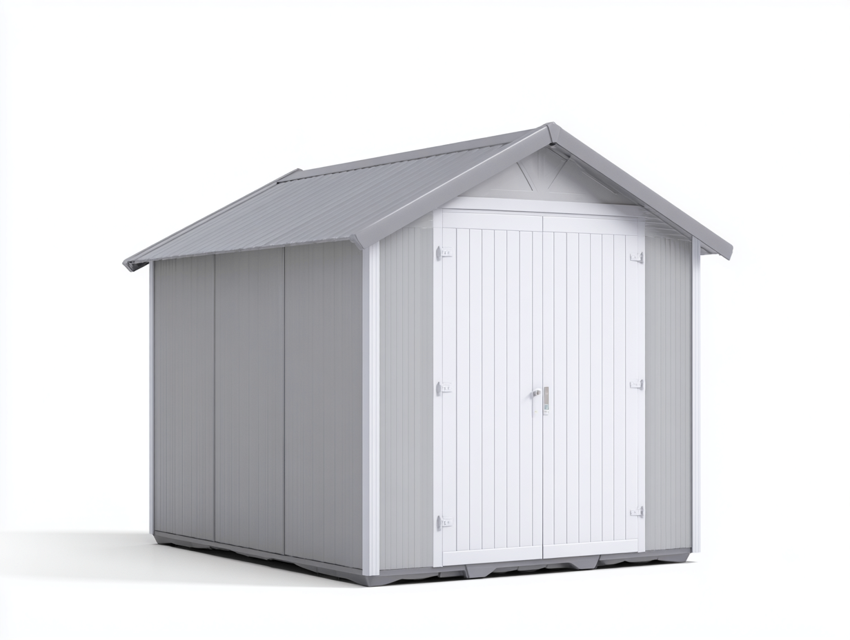 Abri de jardin - résine synthétique - 200x150x210 cm - gris-blanc - style contemporain-Roomuply