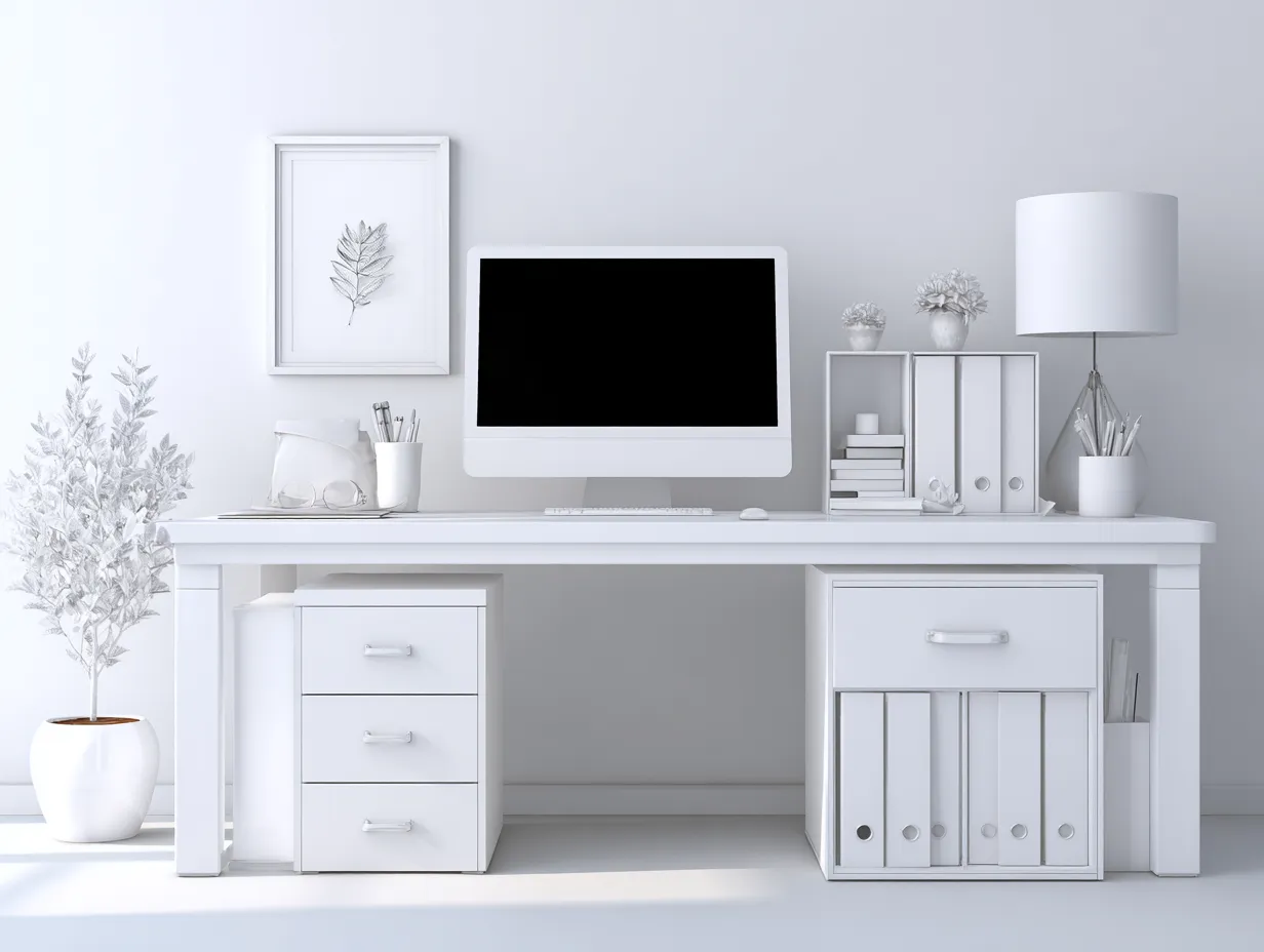 Bureau - panneaux de bois - 158x66x75 cm - Blanc - Style moderne lumineux-Roomuply