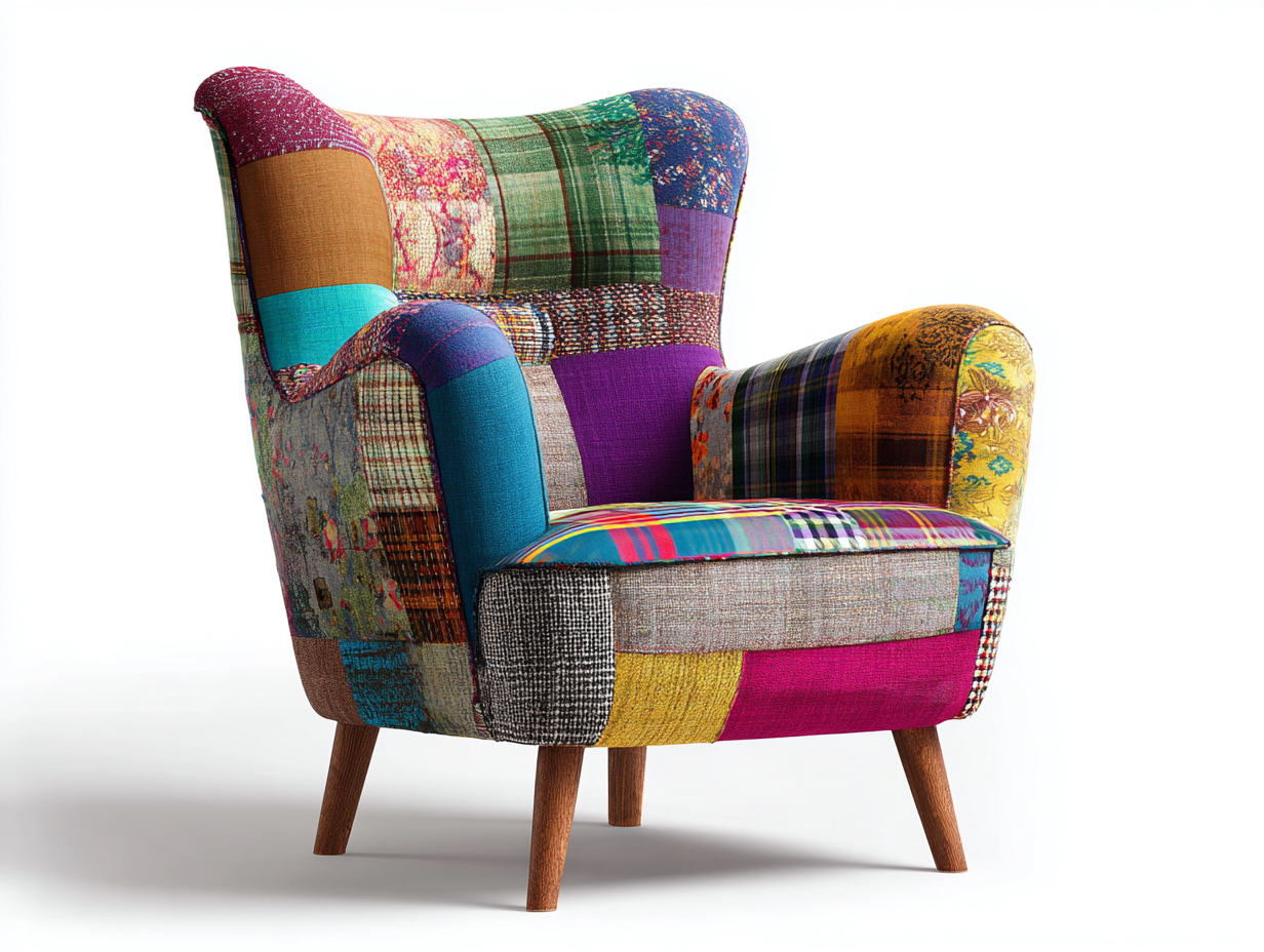 Fauteuil en tissu - tissu-bois - 74x80x94 cm - multicolore - style vintage-Denuphut