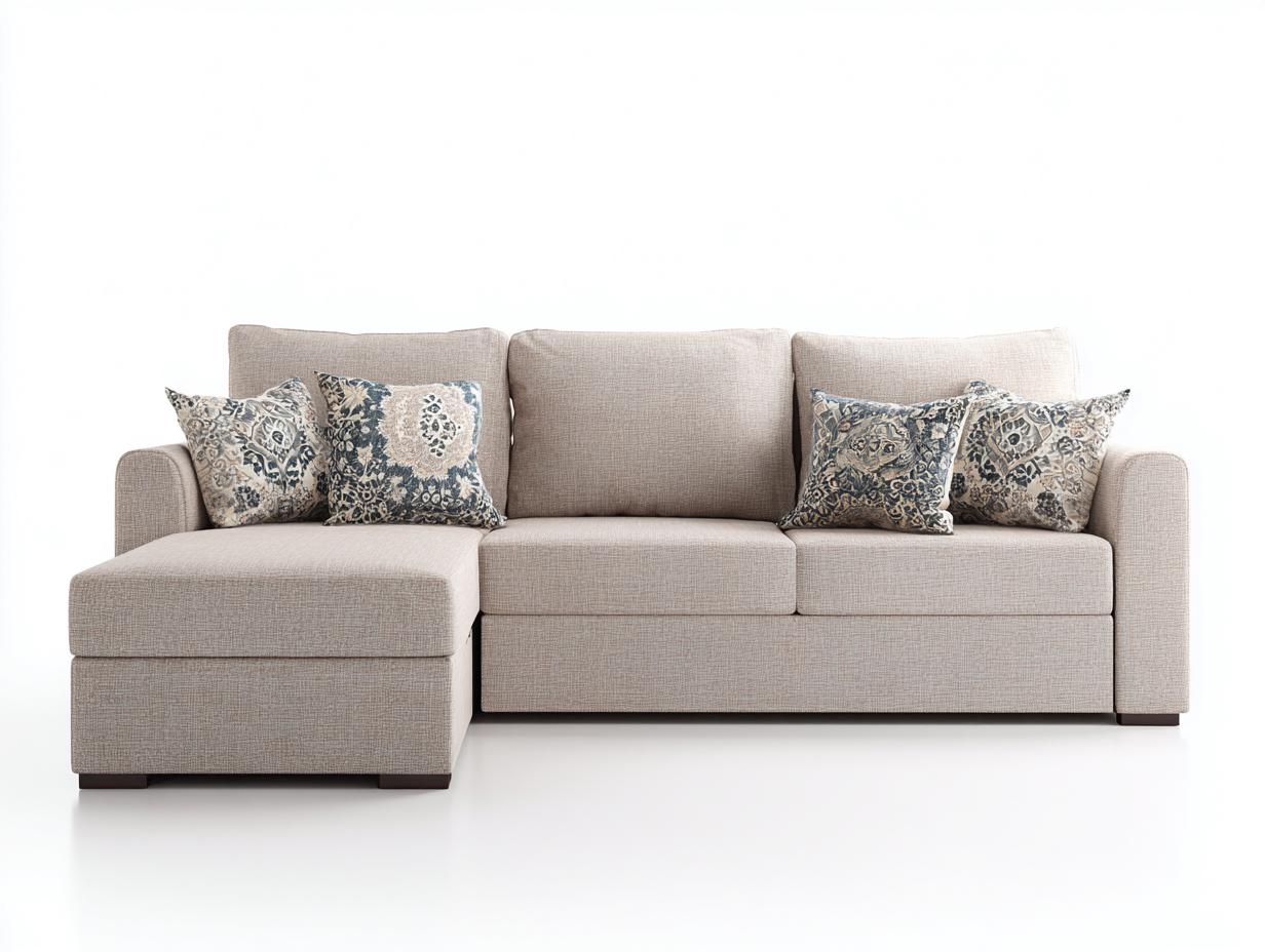 Canapé d'angle - tissu - 278x162x83 cm - beige - style contemporain-Denuphut