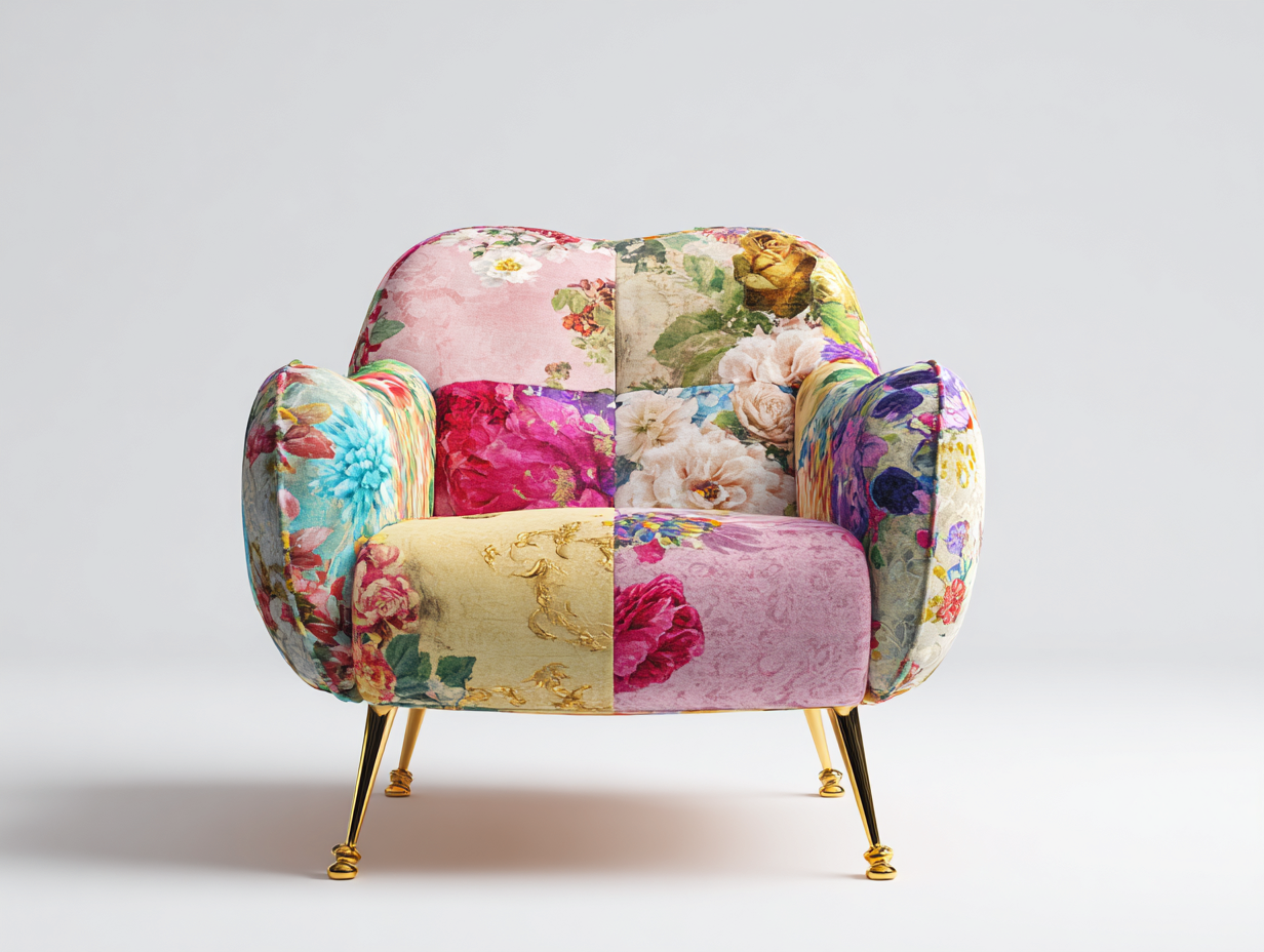 Fauteuil en tissu - tissu-métal - 76x82x90 cm - rose-bleu-jaune-vert-violet - style artistique-Denuphut