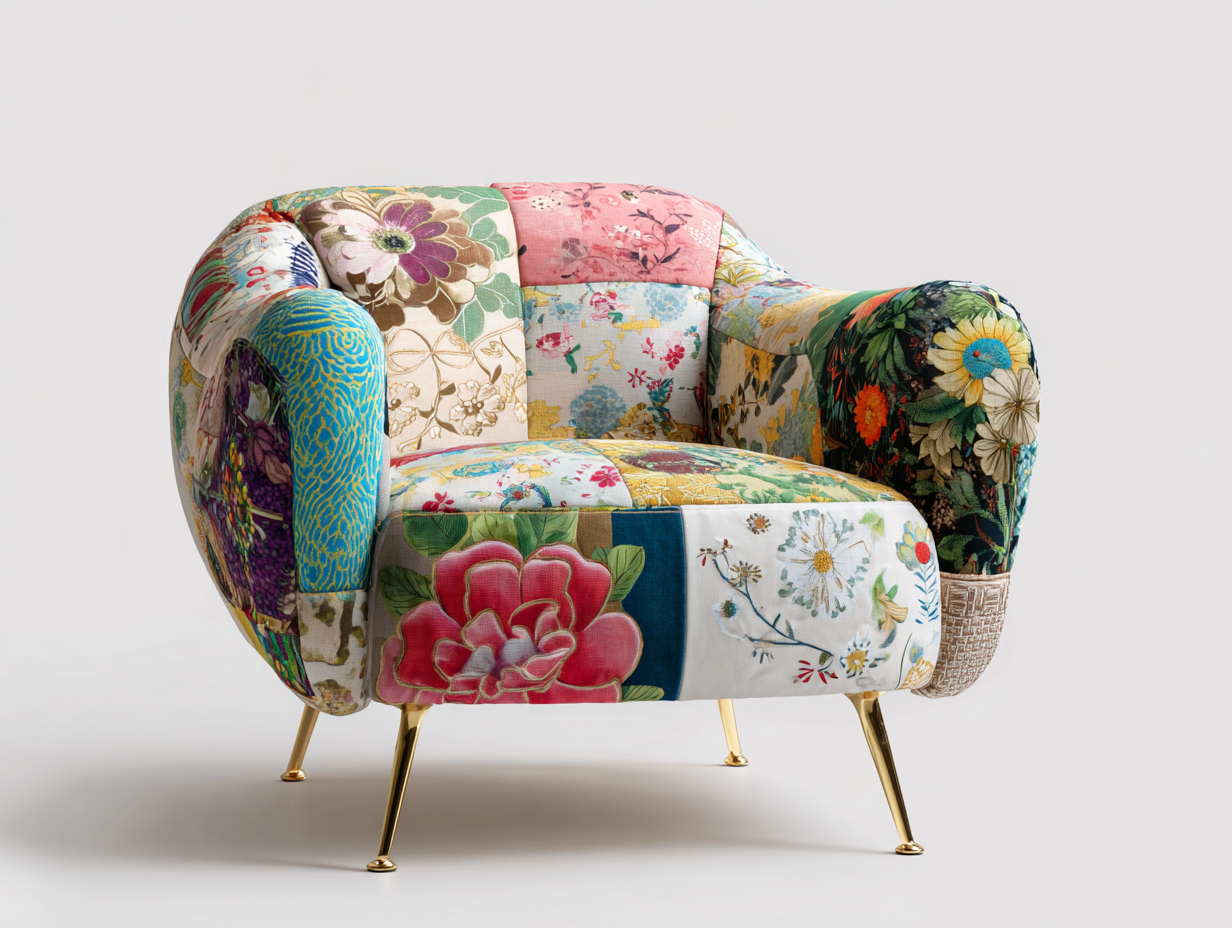 Fauteuil en tissu - tissu-métal - 80x82x86 cm - rose-vert-bleu-jaune-blanc - style décoratif-Denuphut
