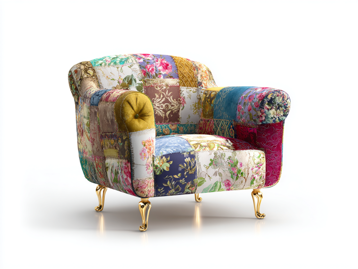 Fauteuil en tissu - tissu-métal - 78x85x88 cm - rose-bleu-jaune-vert-blanc-violet - style décoratif-Denuphut