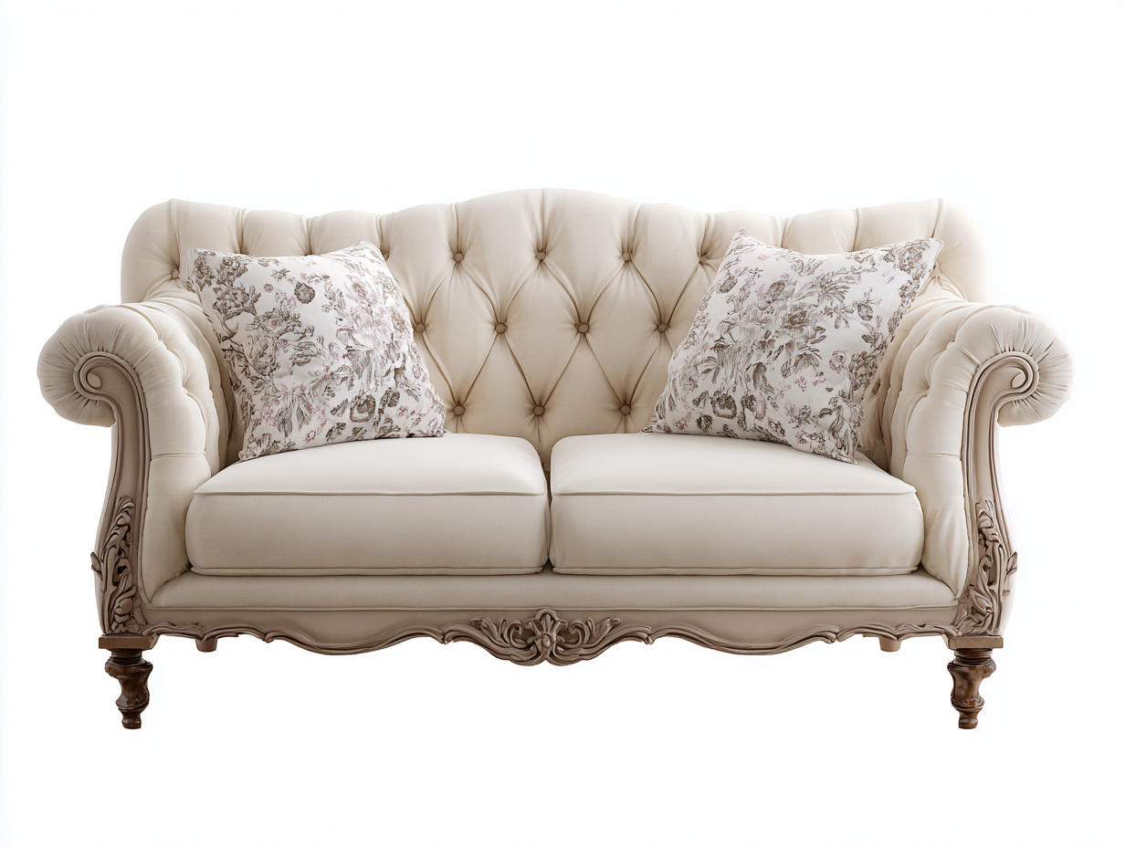 Canapé 2 places - tissu-bois - 186x96x88 cm - beige - style classique-Denuphut