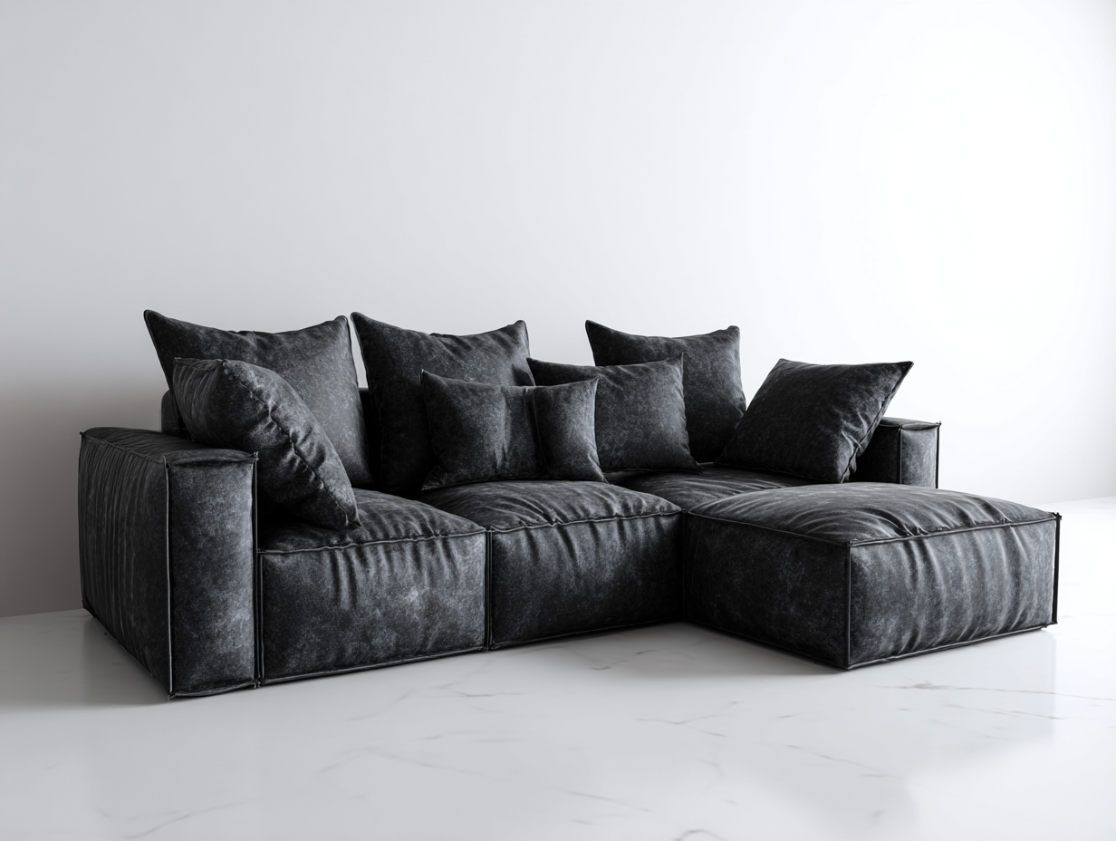 Canapé d'angle - tissu - 295x172x80 cm - noir - style contemporain-Denuphut