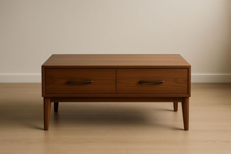 Table basse en bois de noyer avec tiroirs