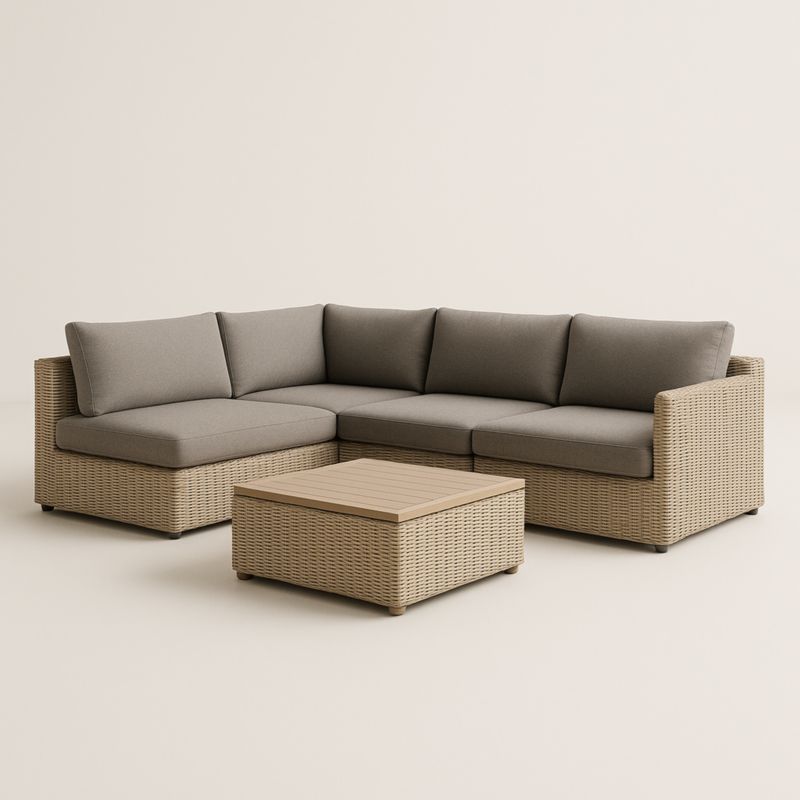 Ensemble de Jardin en Résine Tressée Beige/Gris avec Coussins en Polyester