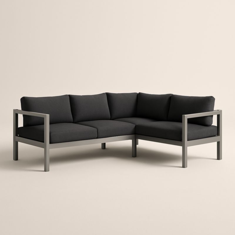 Canapé d'angle en aluminium avec coussins noirs