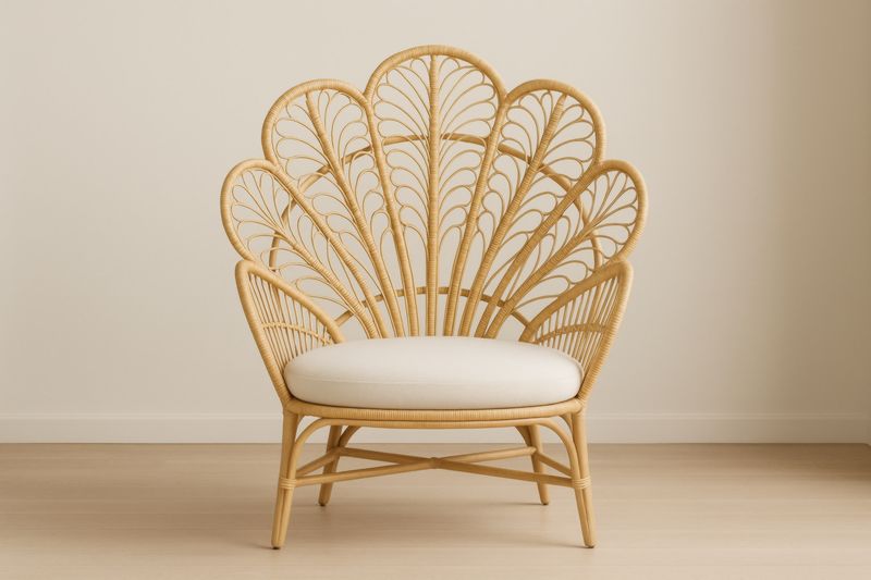 Chaise de détente en rotin en forme de coquillage avec coussin amovible