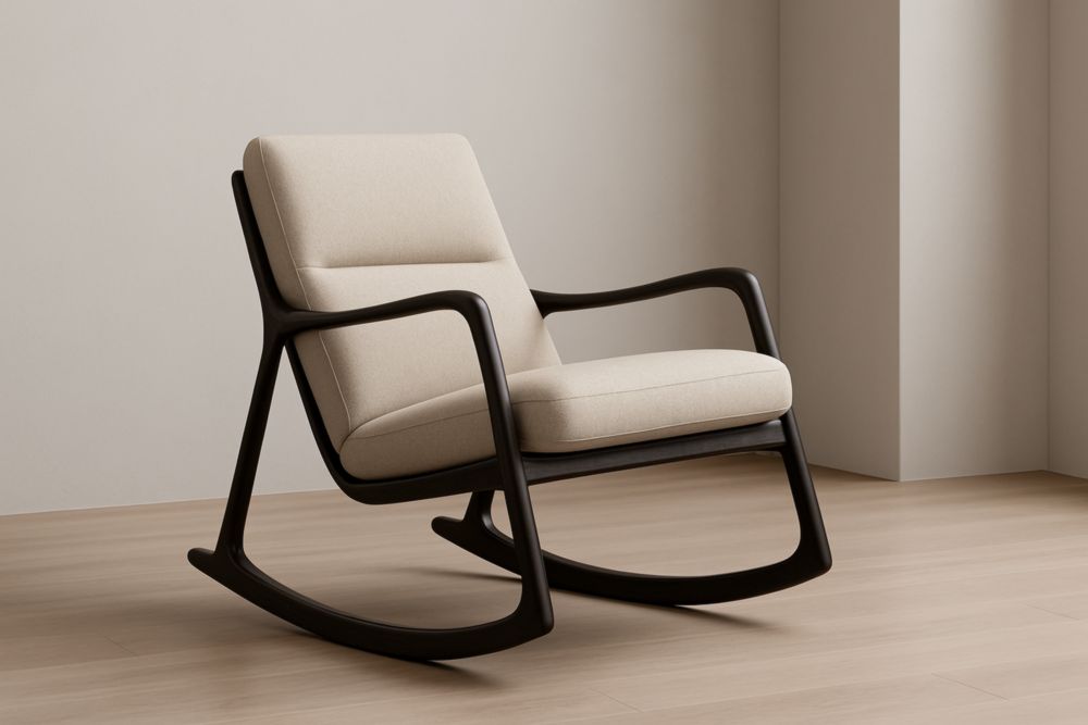 Fauteuil à Bascule en Bois avec Revêtement en Tissu Beige