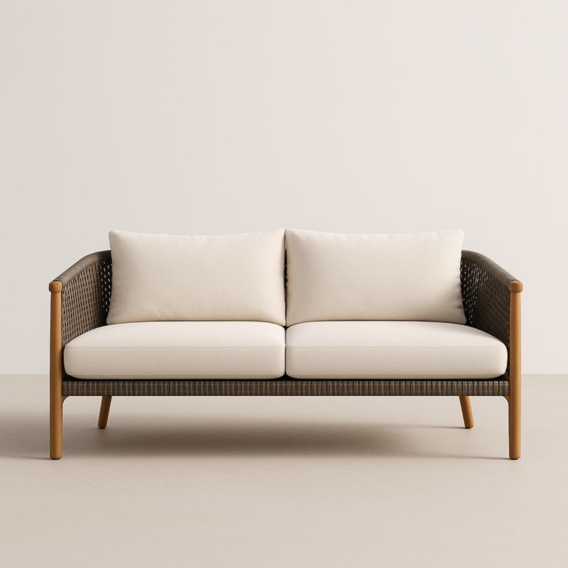 Canapé 2 Places Rotin Synthétique Bois Chêne Blanc Marron