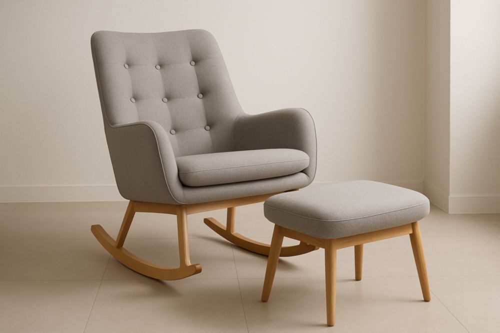 Fauteuil à bascule en tissu avec repose-pieds en bois