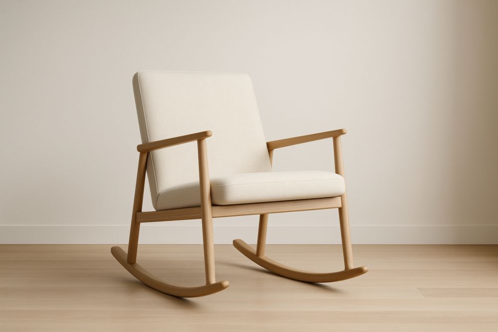 Chaise à Bascule en Bois et Tissu Beige