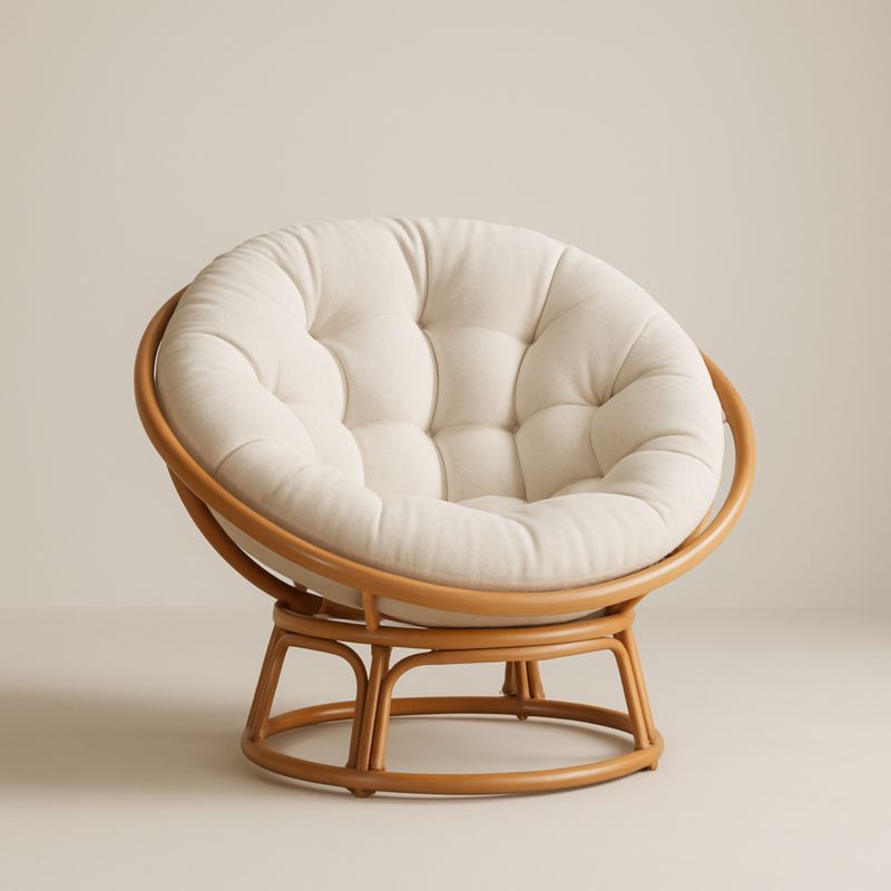 Fauteuil Papasan en Rotin avec Coussin en Polyester Beige
