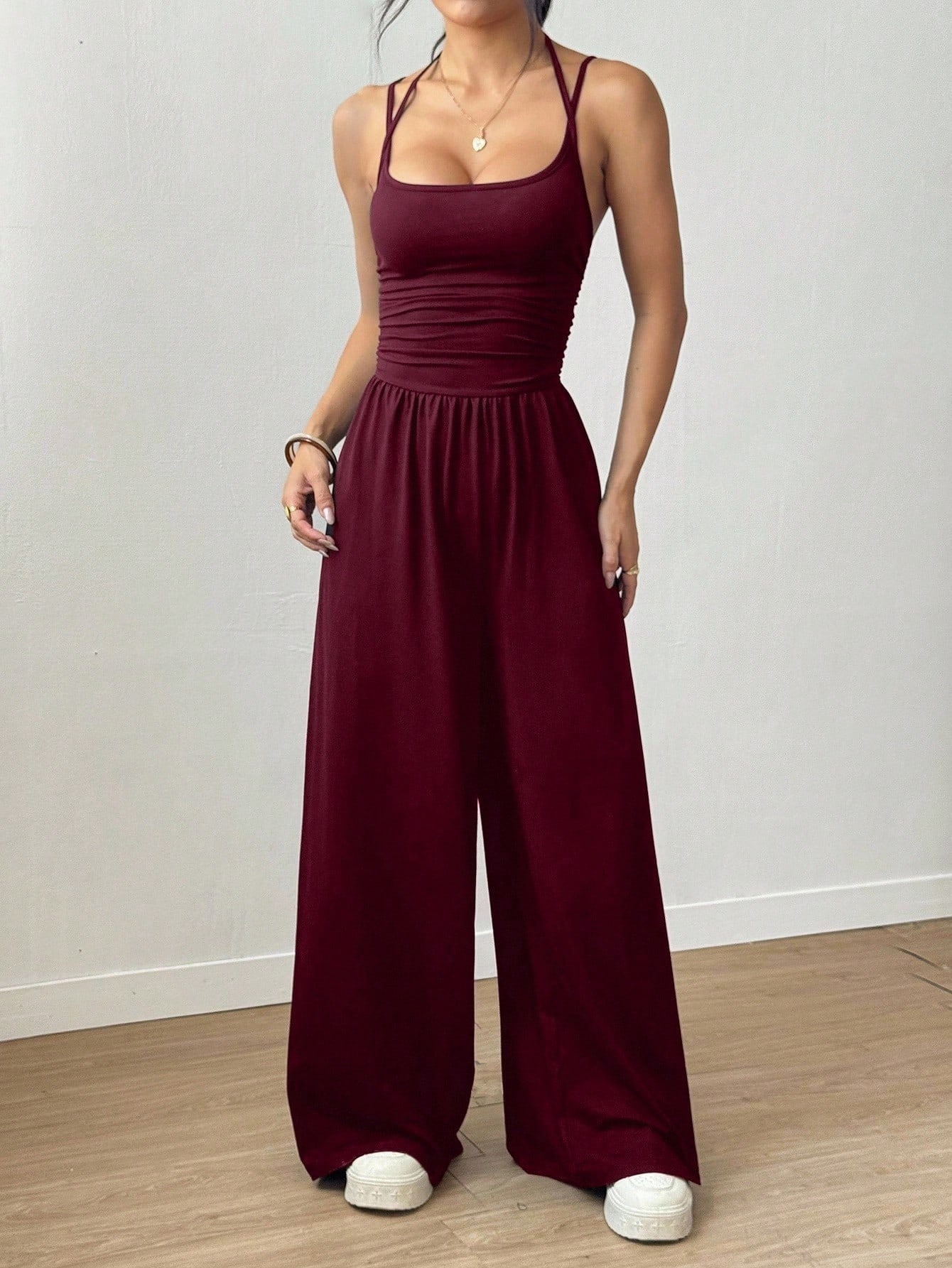 Damski, swobodny, plisowany, luźny, prosty kombinezon,