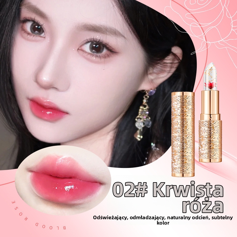 ✨ Pomadka Żelowa z Kwiatowymi Płatkami – Zmieniająca Kolor, Nawilżająca i Odporna ✨c