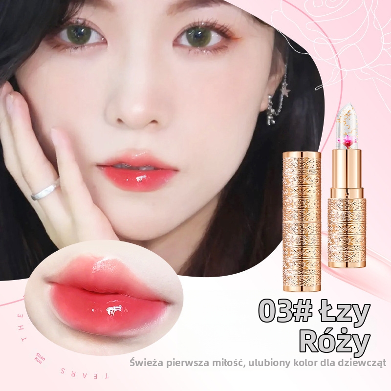 ✨ Pomadka Żelowa z Kwiatowymi Płatkami – Zmieniająca Kolor, Nawilżająca i Odporna ✨c