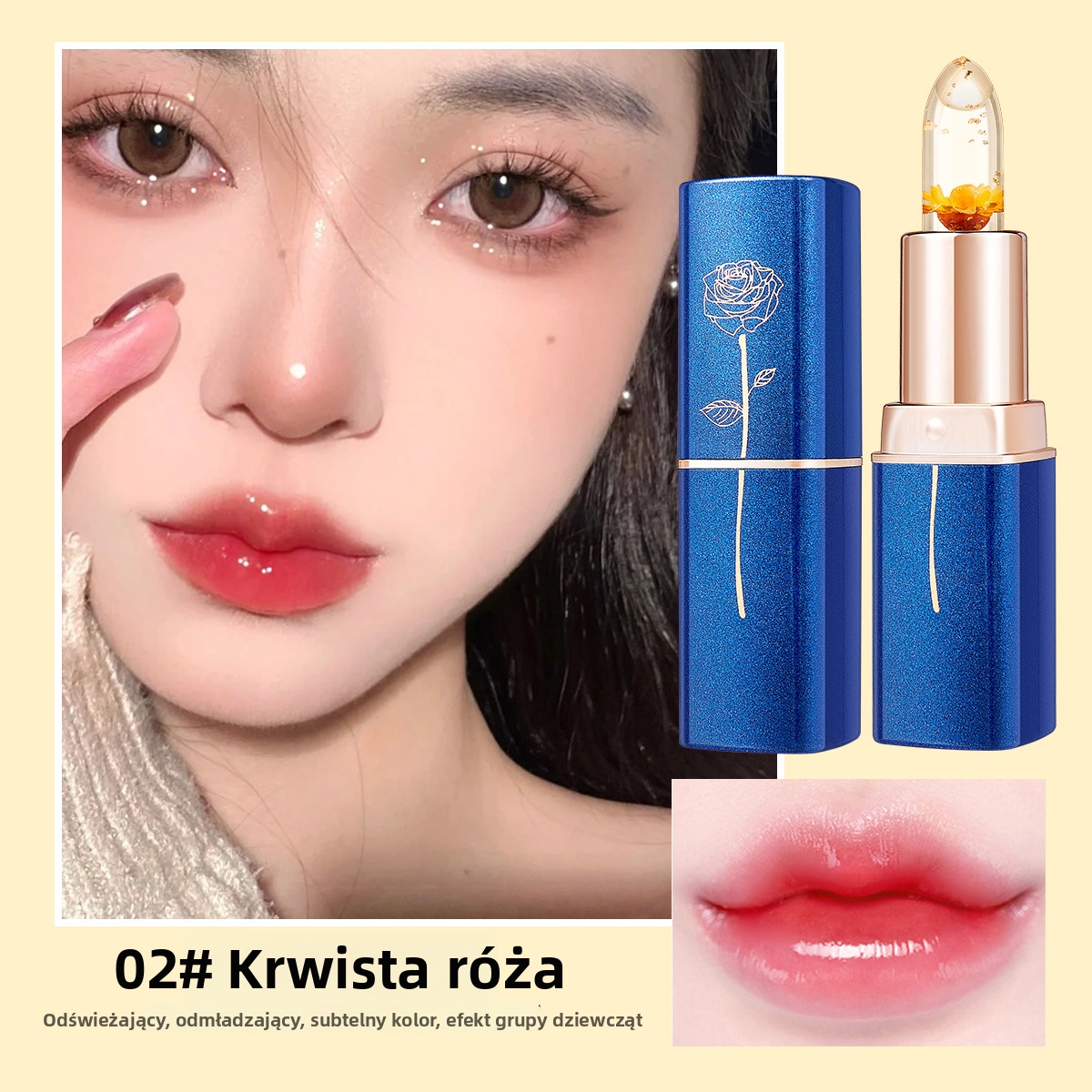 Pomadka do ust z efektem zmiany koloru i kwiatowym wzorem – nawilżenie i piękno na cały dzień