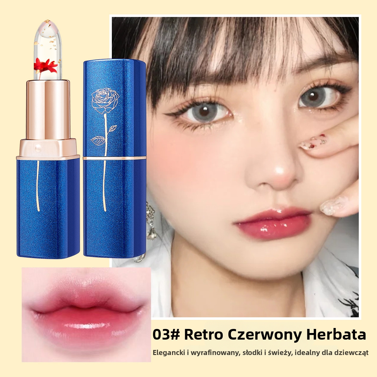 Pomadka do ust z efektem zmiany koloru i kwiatowym wzorem – nawilżenie i piękno na cały dzień