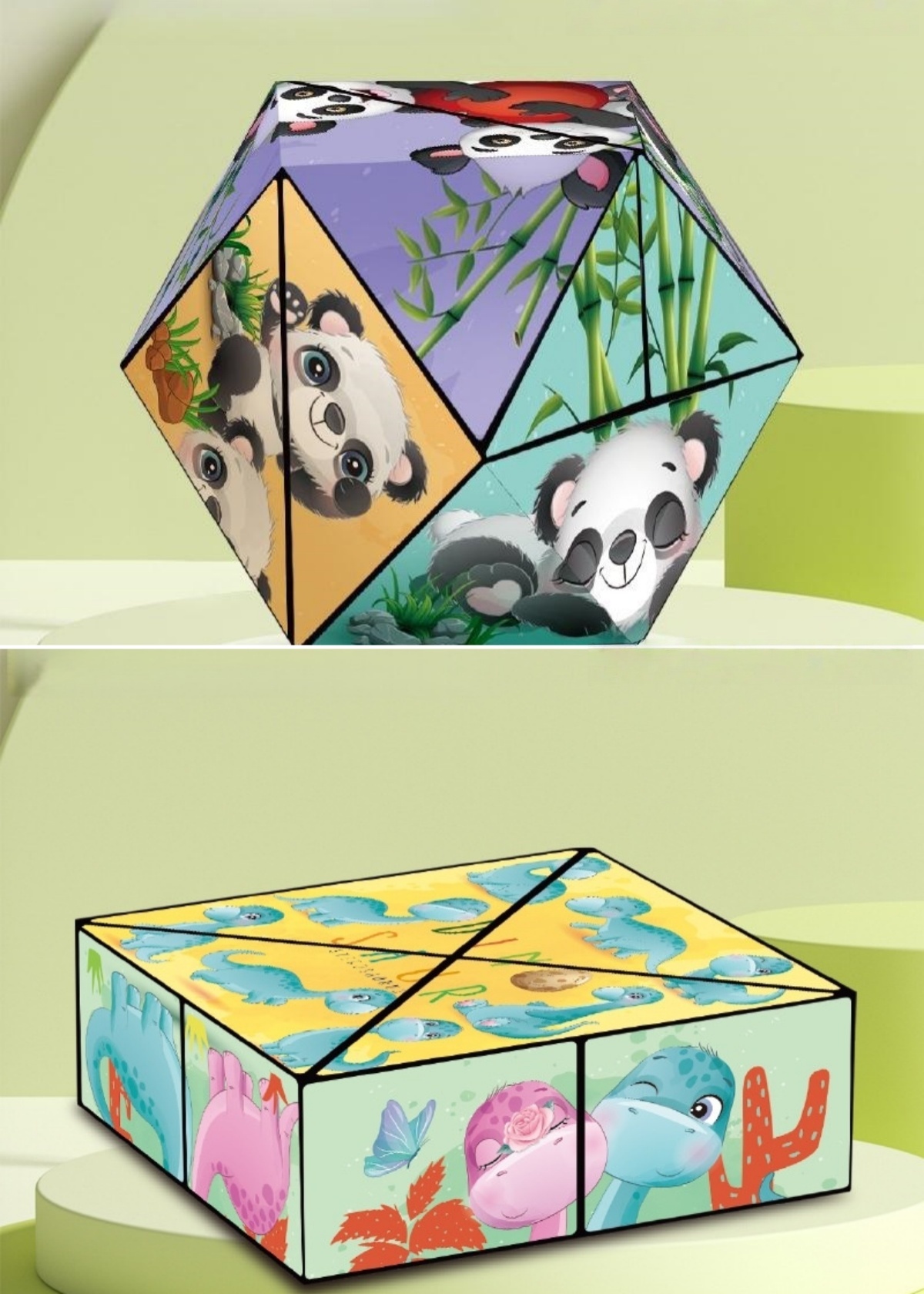 🌟Kostka Rubika 3D: Wzory pandy i dinozaura