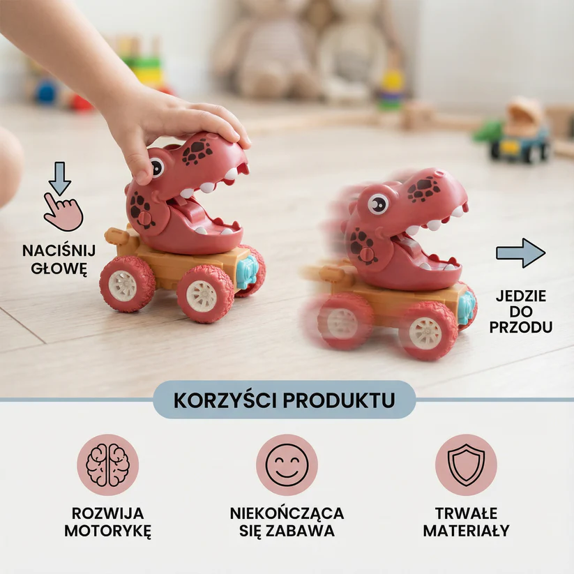 Dziecięcy samochód-zabawka z dinozaurem