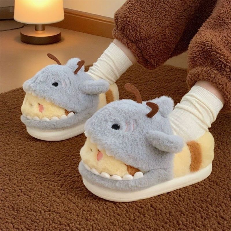 Cute Shark and Bee Couple Plush Cotton Slippers