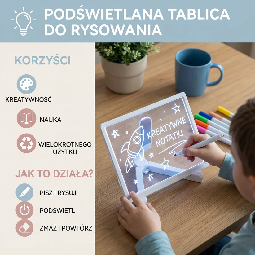 Podświetlana tablica do rysowania dla dzieci | Podświetlana powierzchnia wielokrotnego użytku do kreatywnych notatek , sztuki i nauki