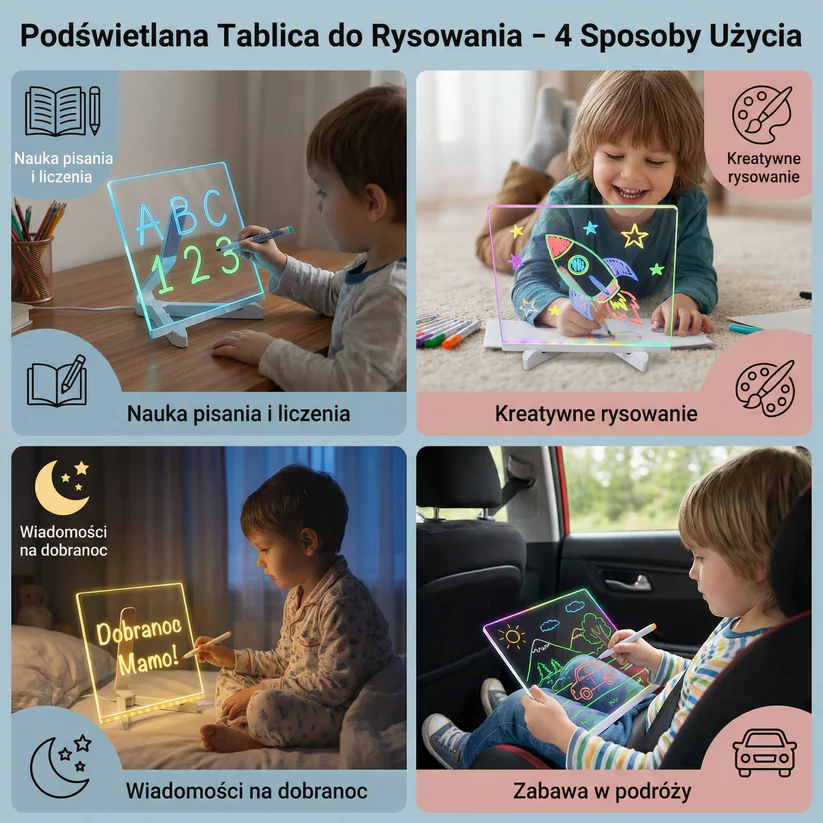 Podświetlana tablica do rysowania dla dzieci | Podświetlana powierzchnia wielokrotnego użytku do kreatywnych notatek , sztuki i nauki