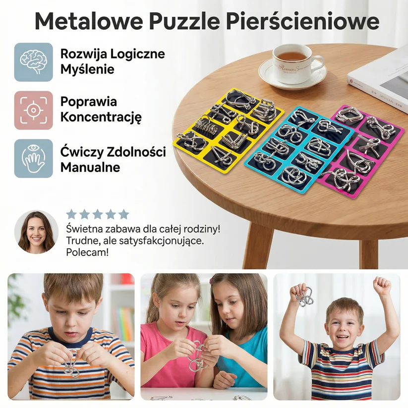 Metalowe Puzzle Pierścieniowe ⎜ Gra Logiczna dla Dzieci i Dorosłych