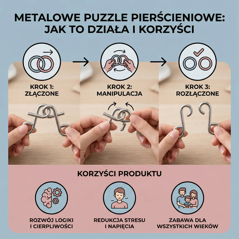 Metalowe Puzzle Pierścieniowe ⎜ Gra Logiczna dla Dzieci i Dorosłych