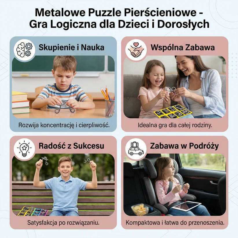 Metalowe Puzzle Pierścieniowe ⎜ Gra Logiczna dla Dzieci i Dorosłych