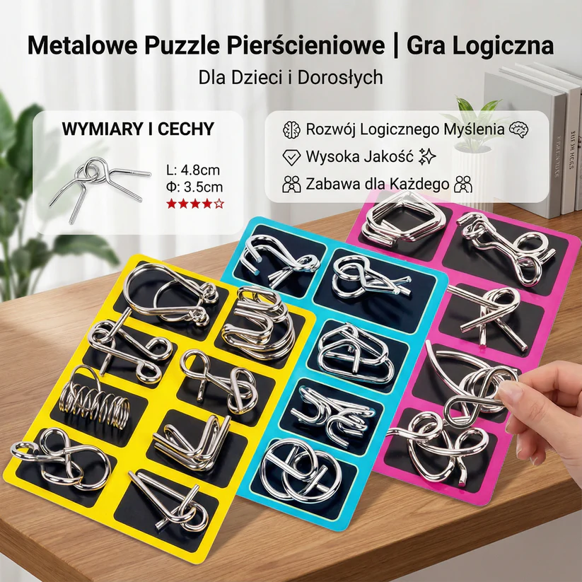 Metalowe Puzzle Pierścieniowe ⎜ Gra Logiczna dla Dzieci i Dorosłych