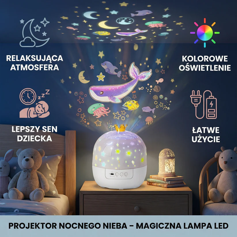 Projektor Nocnego Nieba ⎜ Magiczna Lampa LED z Efektami