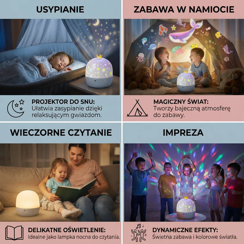 Projektor Nocnego Nieba ⎜ Magiczna Lampa LED z Efektami