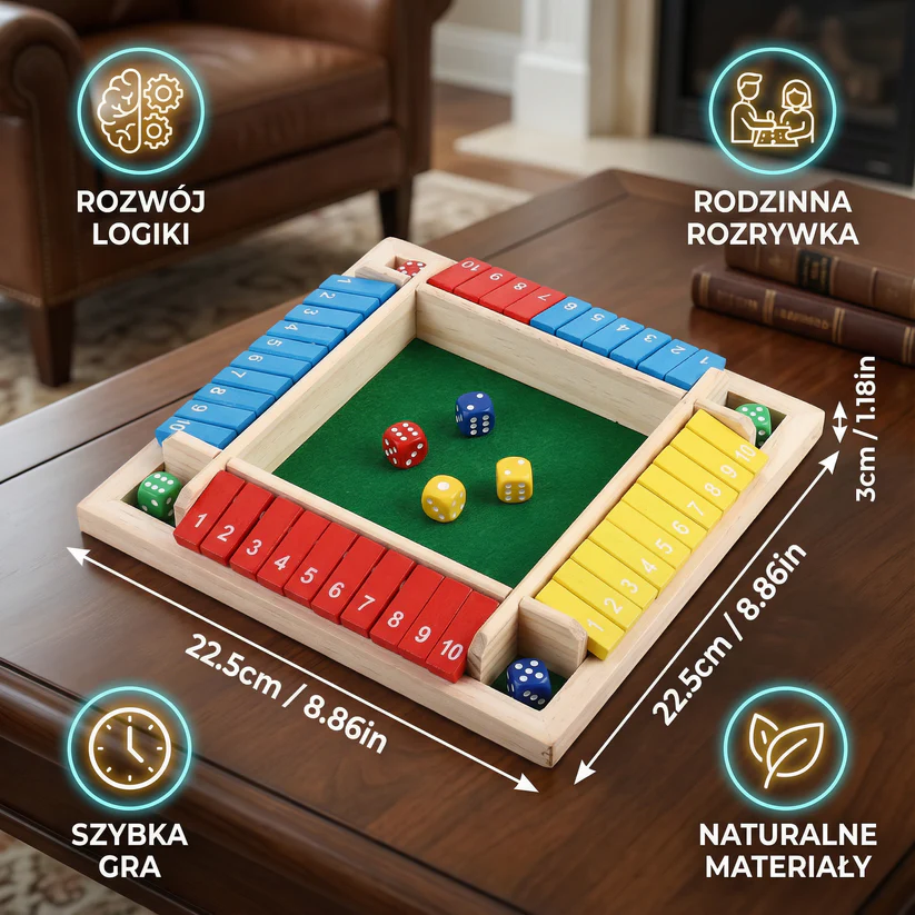 Rodzinna gra Shut The Box – Zestaw dla 4 graczy