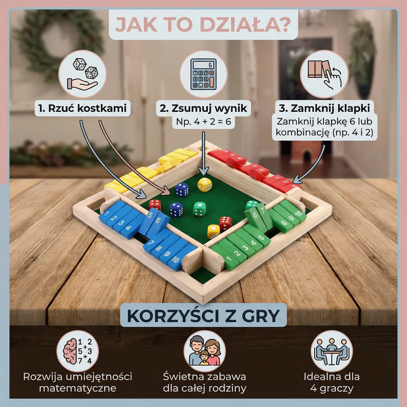 Rodzinna gra Shut The Box – Zestaw dla 4 graczy