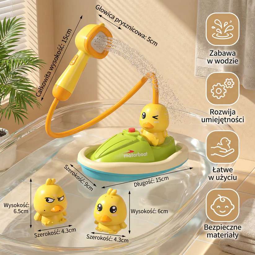 Zestaw zabawek do kąpieli dla niemowląt | Zabawne kaczki tryskające wodą z motorówką do interaktywnej zabawy w kąpieli