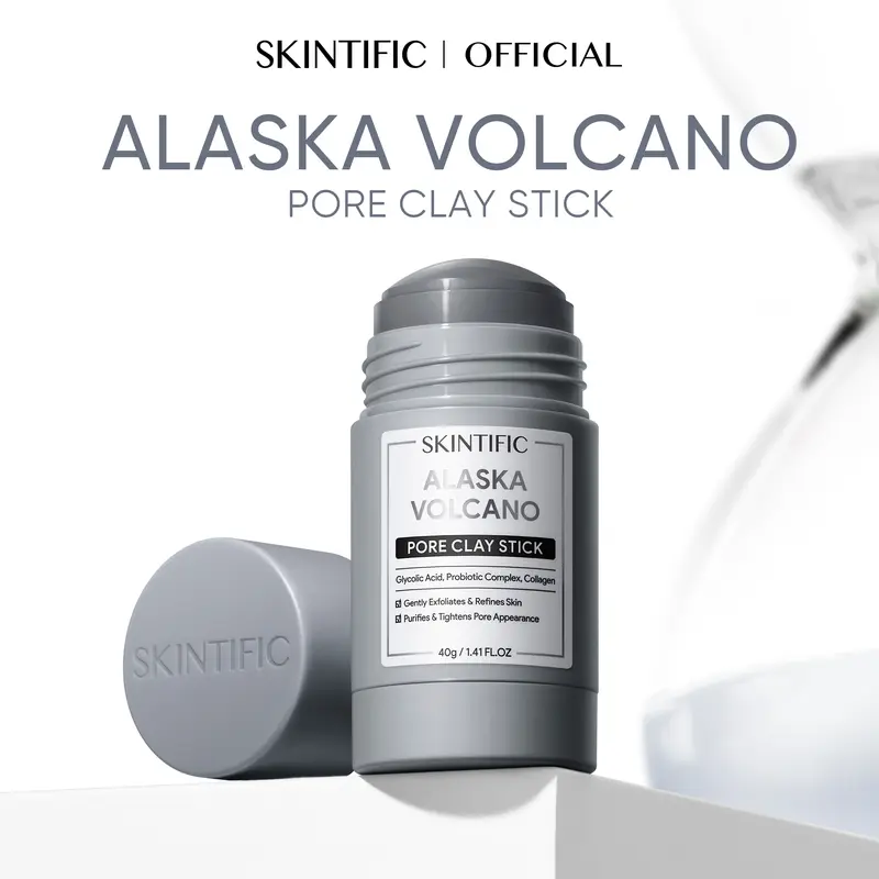SKINTIFIC Alaska Volcano Pore Clay Stick Cleansing Blackhead Remover Face Mask Stick with Natural Clay Gentle Exfoliating Smoothing Skin Non-Drying Skincare-9SLL