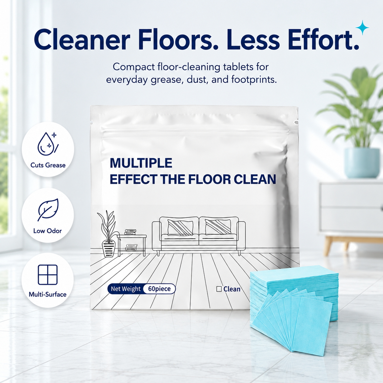 Multi-Effect Floor Cleaning Sheets for Deep Clean, Shine & Fresh Scent-9SLL