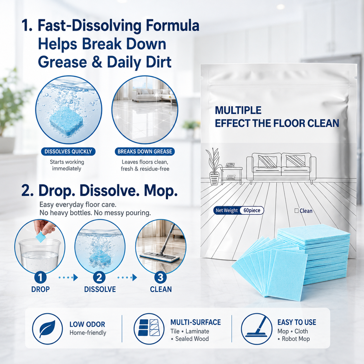 Multi-Effect Floor Cleaning Sheets for Deep Clean, Shine & Fresh Scent-9SLL