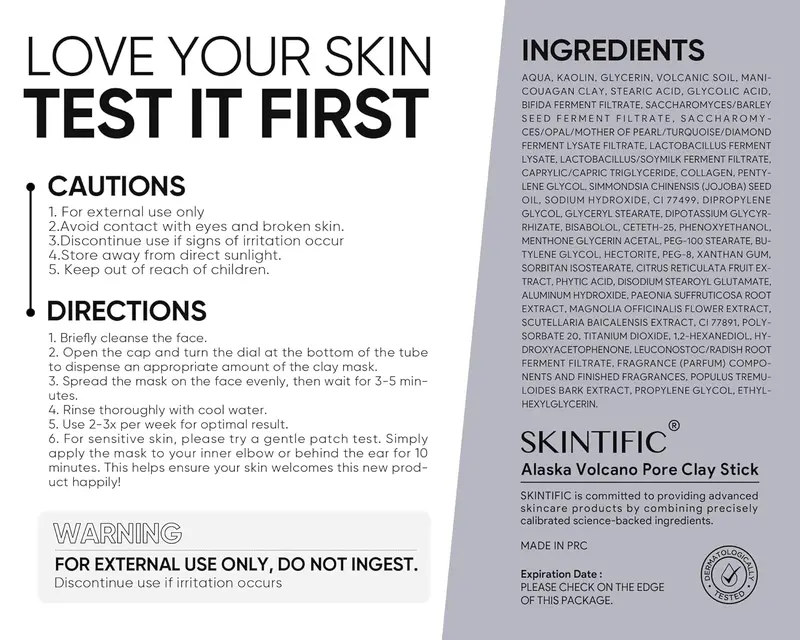 SKINTIFIC Alaska Volcano Pore Clay Stick Cleansing Blackhead Remover Face Mask Stick with Natural Clay Gentle Exfoliating Smoothing Skin Non-Drying Skincare-9SLL