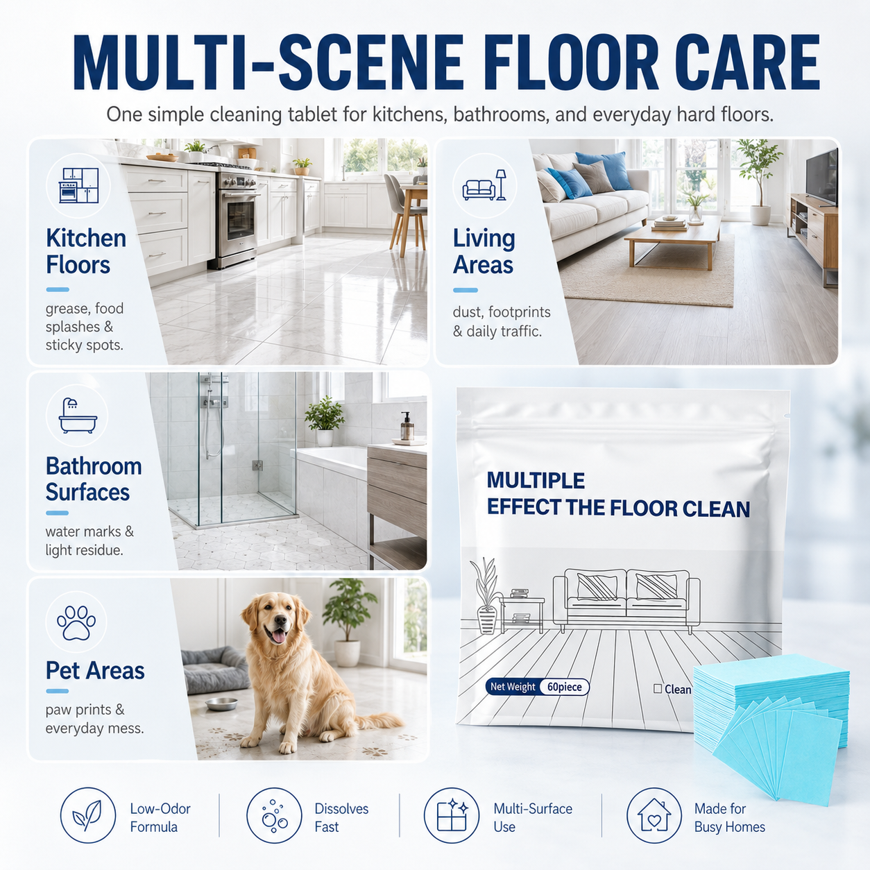 Multi-Effect Floor Cleaning Sheets for Deep Clean, Shine & Fresh Scent-9SLL