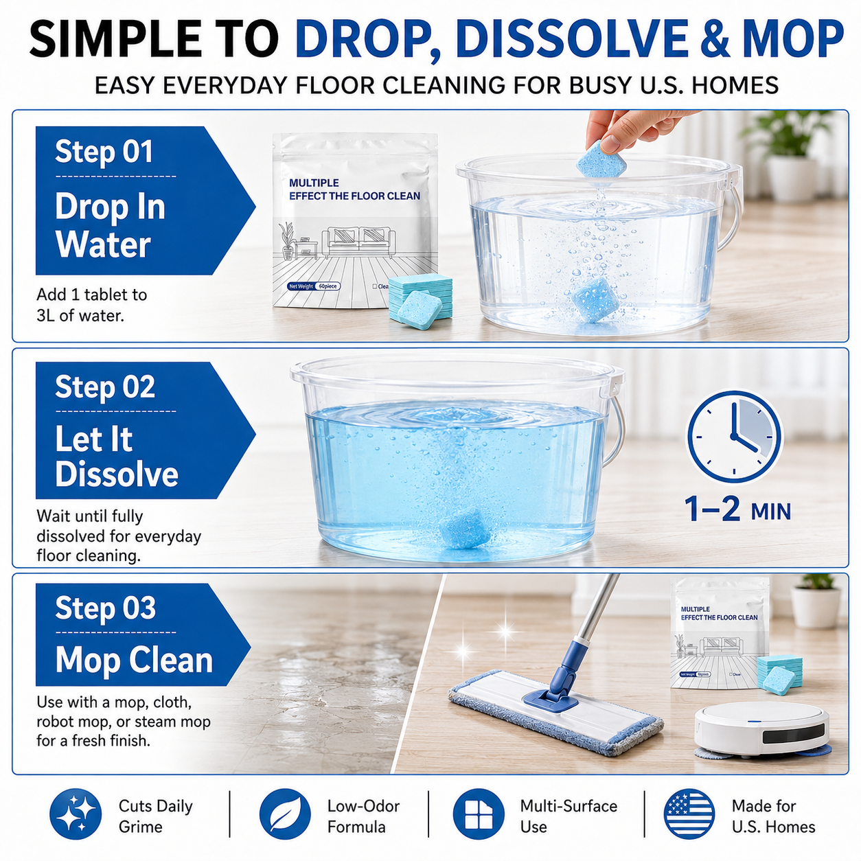 Multi-Effect Floor Cleaning Sheets for Deep Clean, Shine & Fresh Scent-9SLL