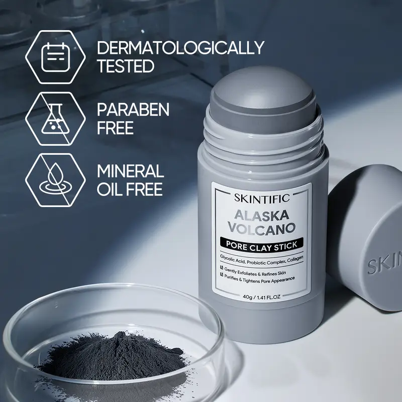 SKINTIFIC Alaska Volcano Pore Clay Stick Cleansing Blackhead Remover Face Mask Stick with Natural Clay Gentle Exfoliating Smoothing Skin Non-Drying Skincare-9SLL