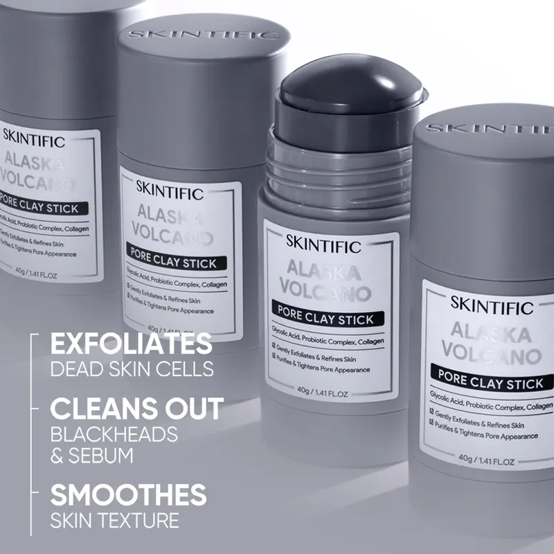 SKINTIFIC Alaska Volcano Pore Clay Stick Cleansing Blackhead Remover Face Mask Stick with Natural Clay Gentle Exfoliating Smoothing Skin Non-Drying Skincare-9SLL