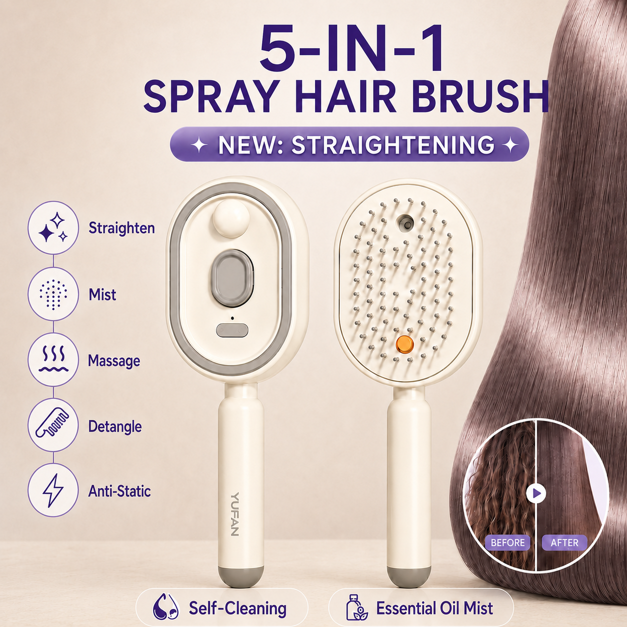 5-in-1 Mist Straightening Hair Brush-9SLL